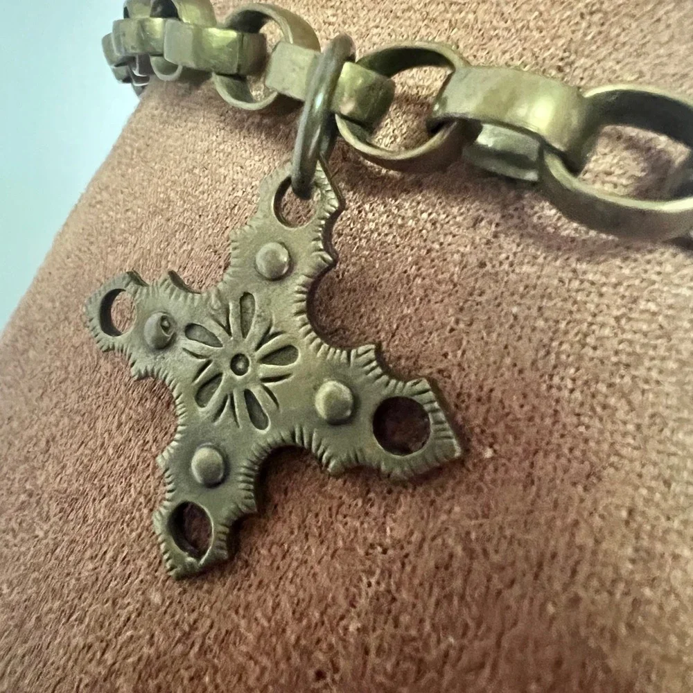 Studio In New York Brass Charm Chain Belt Made in Italy 40 Inch Whimsical Goth